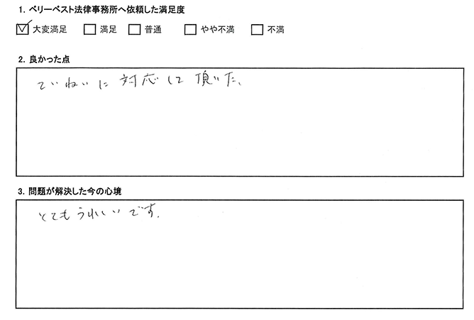 ていねいに対応していただきました